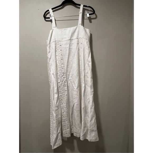 Reiss Women's Ivory Clarice Linen Broderie Midi Dress Size 10 NWOT - Picture 9 of 11